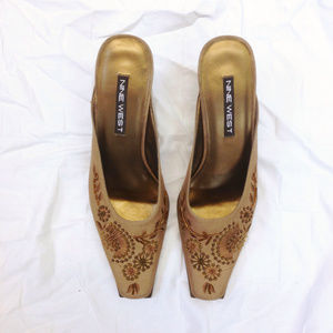Embroidered silk bronze mules - Nine West - 7.5